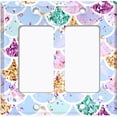 thumbnail image 2 of Metal Light Switch Wall Plate Outlet Cover (Mermaid Scale Pattern Glitter Print Pastel - Double Rocker), 2 of 2