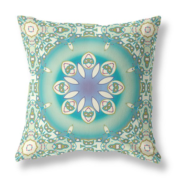 Jewel Circle Indoor/Outdoor Pillow in Beige Green 26x26