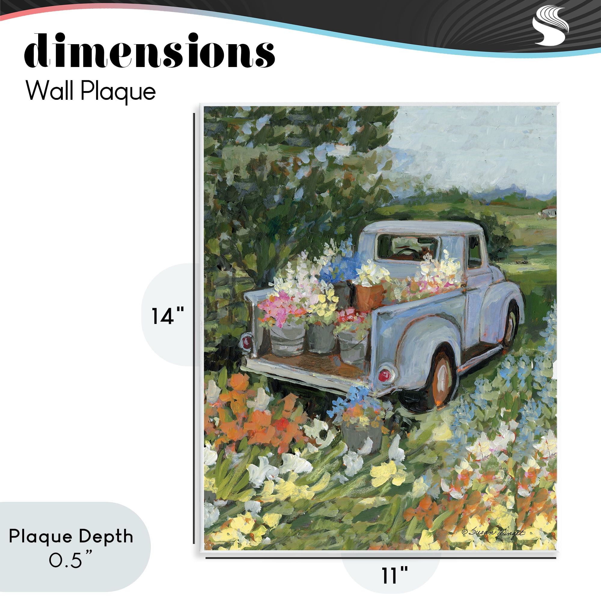 Stupell Industries Truckin' Field with Flowers Wall Plaque Art, design by Susan Winget