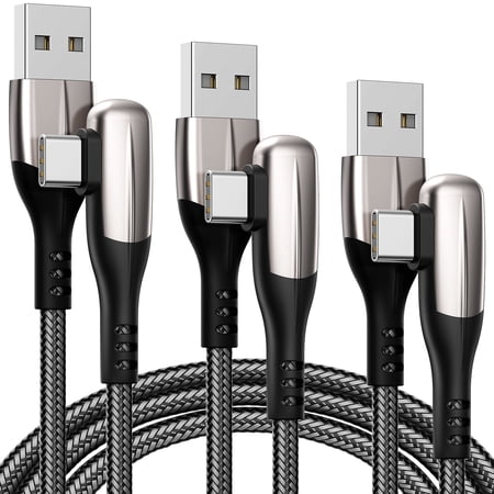 GUSGU USB-A to USB-C Charging Cable Right Angle[3-Pack, 6ft] 60W Nylon Braided USB-C Charger Cable