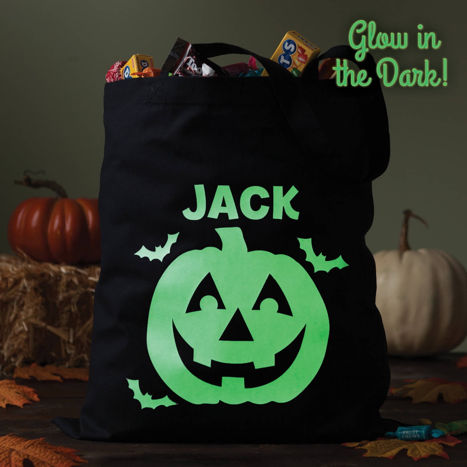 Trick or Treat Halloween Treat Bag Personalised Halloween Mini Tote Bag Glow in the Dark