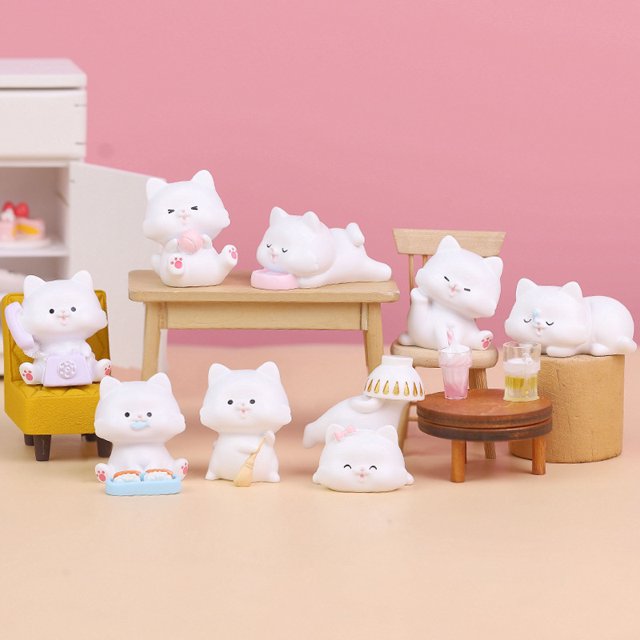 Mini muñeca con forma de gato en forma de caja ciega, hecha a mano, de resina, para oficina, escritorio, regalo para estudiantes