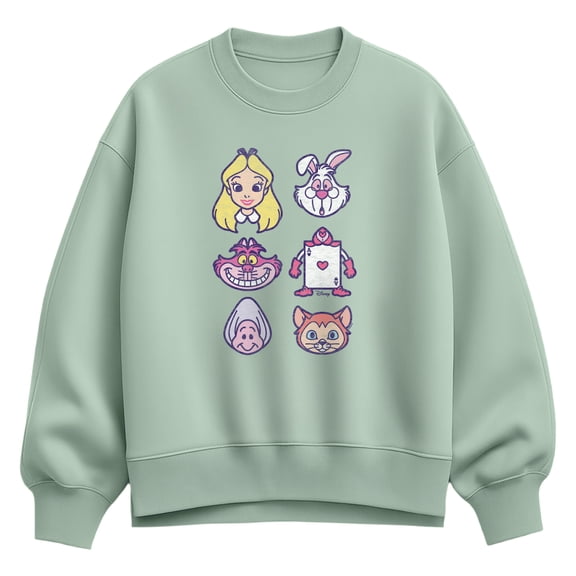 Alice in Wonderland - Character Face Grid Women's Oversized Fleece Crew Sweatshirt