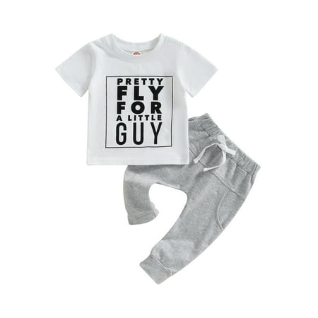 

wybzd Toddler Baby Boy Summer Clothes Letter Print Short Sleeve T-shirt+Long Pants Outfits