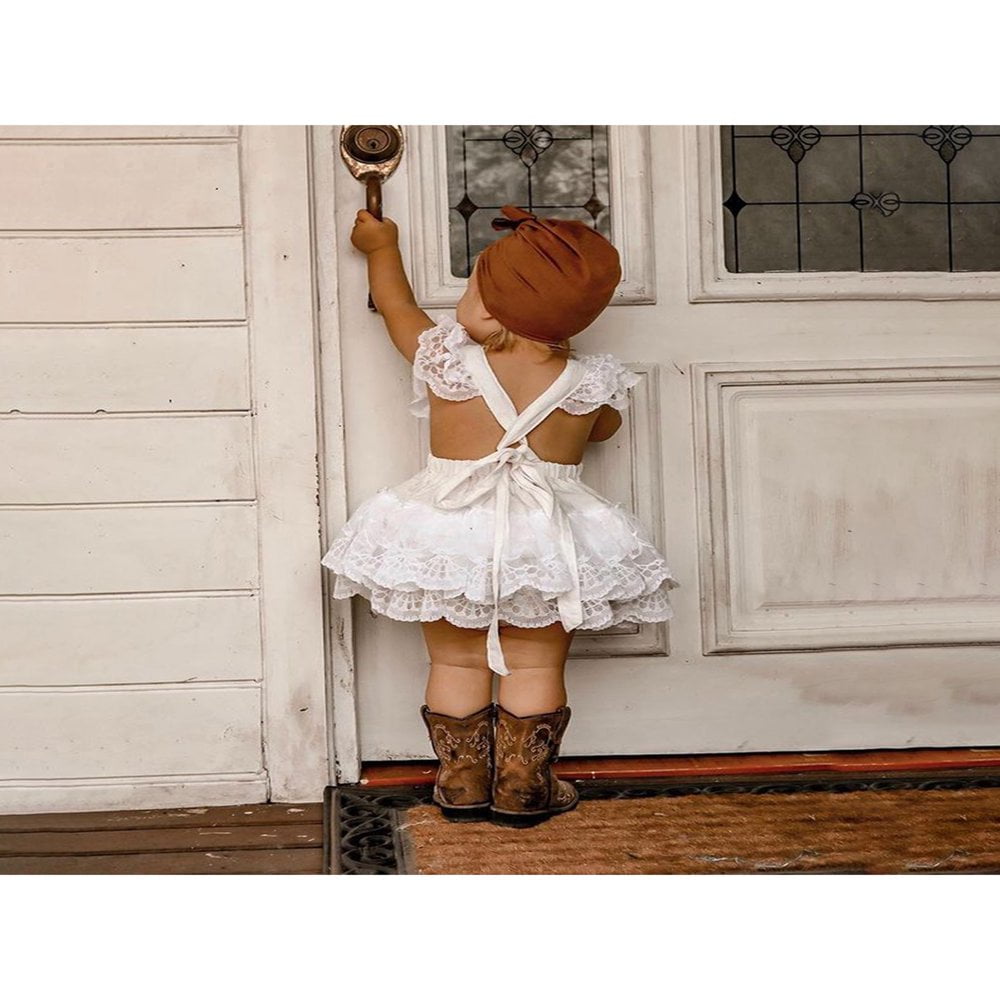 POINTERTECK Infant Baby Girls Tulle Dress White Ruffle Sleeve Lace Dresses Toddler Tie Up Tutu Dresses White 12 18 Months Walmart