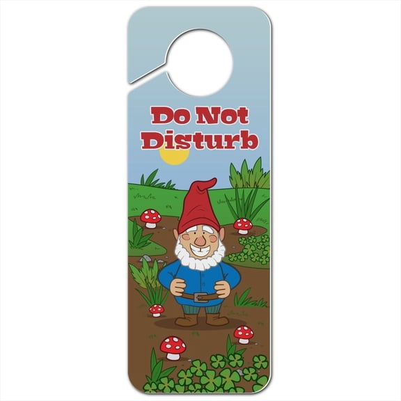 Garden Gnome with Toadstools Plastic Door Knob Hanger Sign