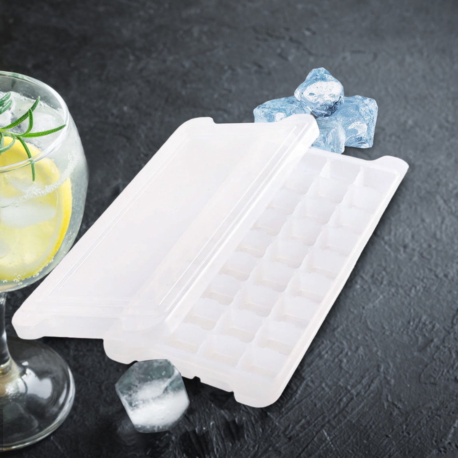 Ice Trays for Freezer with Lid Bin, Ice Cube Tray Making Ice Cubes, Easy Press to Release Ice, Ice Tray with Storage Bin Chilling Coffee, Stackable with Easy Bottom