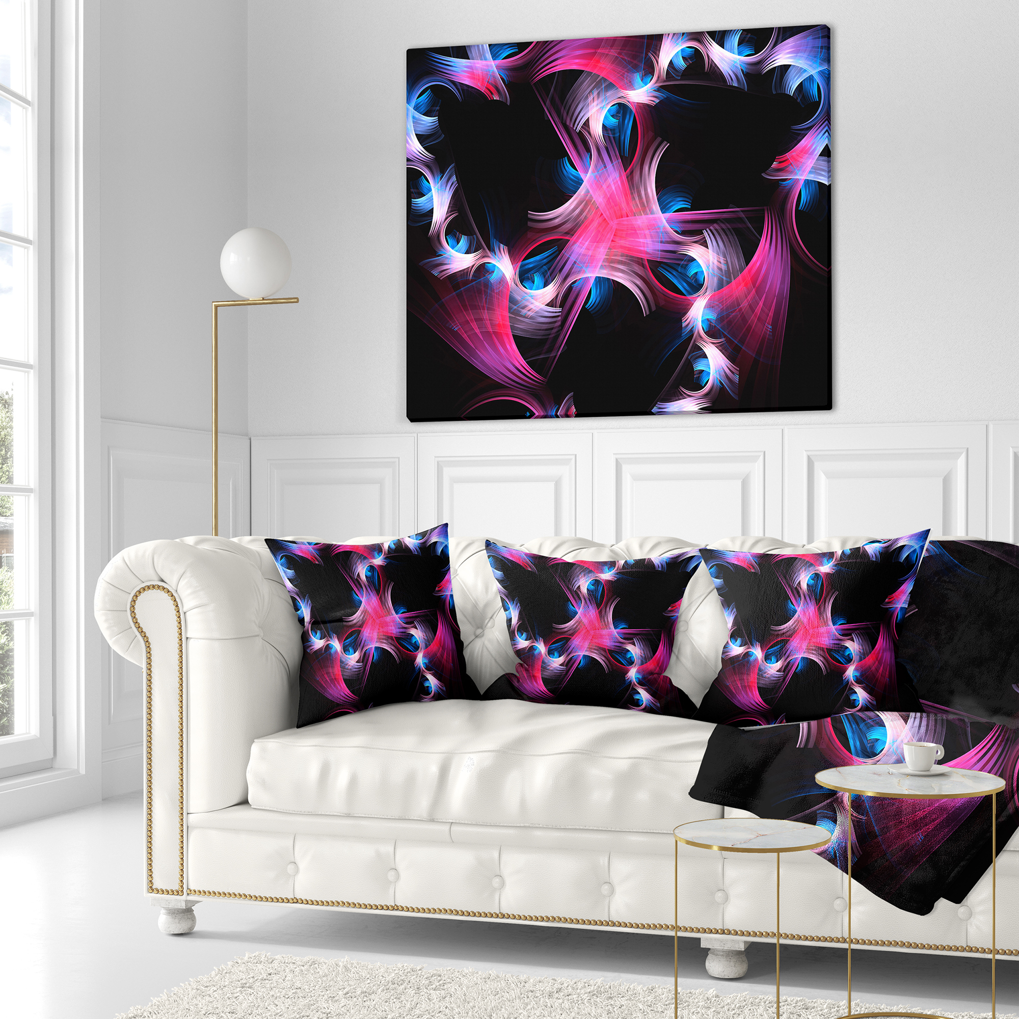 Designart Purple Blue Fractal Flowers - Floral Throw Pillow - 16x16