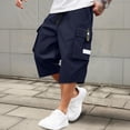 thumbnail image 4 of Cargo Shorts for Men Below Knee Elastic Waist Shorts Long Capri Below the Knee Big and Tall Cargo Shorts Multi-Pocket Running Joggers Outdoor Casual Pants,Blue 2XL, 4 of 4