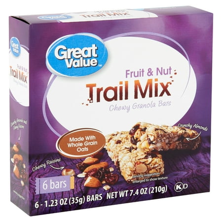 Great Value Trail Mix Fruit & Nut Chewy Granola Bars 1.23 oz 6 count