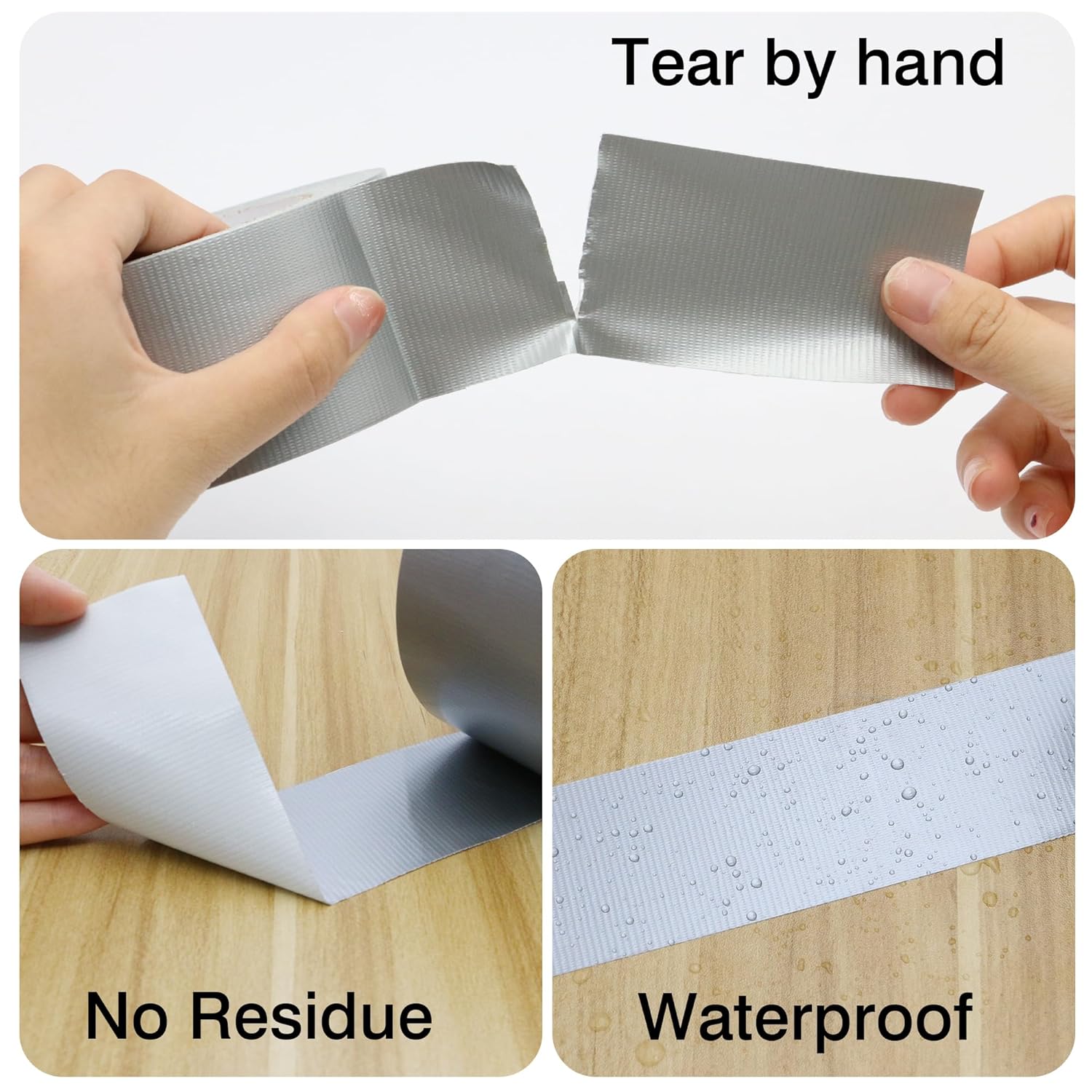 Heavy Duty Duct Tape 3 Inch X 33 Yards, 8.5 Mil Thickness, Multi Purpose Silver Grey Duct Tape, No Residue, Waterproof and Tear by Hand - for Repairs, Industrial, Professional Use