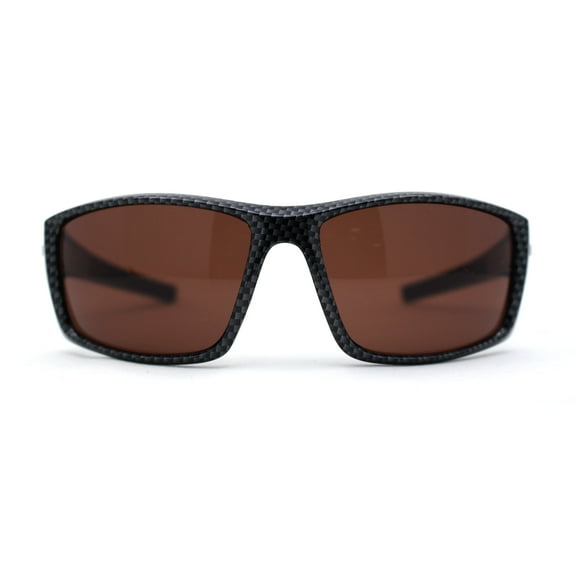 Mens Antiglare Driving Lens Wrap Around Sport Rectangular Plastic Sunglasses Carbon Fiber Brown