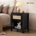 thumbnail image 2 of Miemie Rattan Nightstand, Farmhouse Night Stands with Drawer, Boho End Side Table for Bedroom, Small Space, Black Oak, 2 of 9