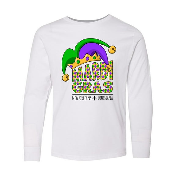 Inktastic Mardi Gras New Orleans Louisiana Jester Hat Long Sleeve Youth T-Shirt