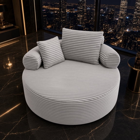 Round Sofa Bed with Memory Foam, Sectional Cloud Couch with Three Pillows, Living Room Lounge, Grey