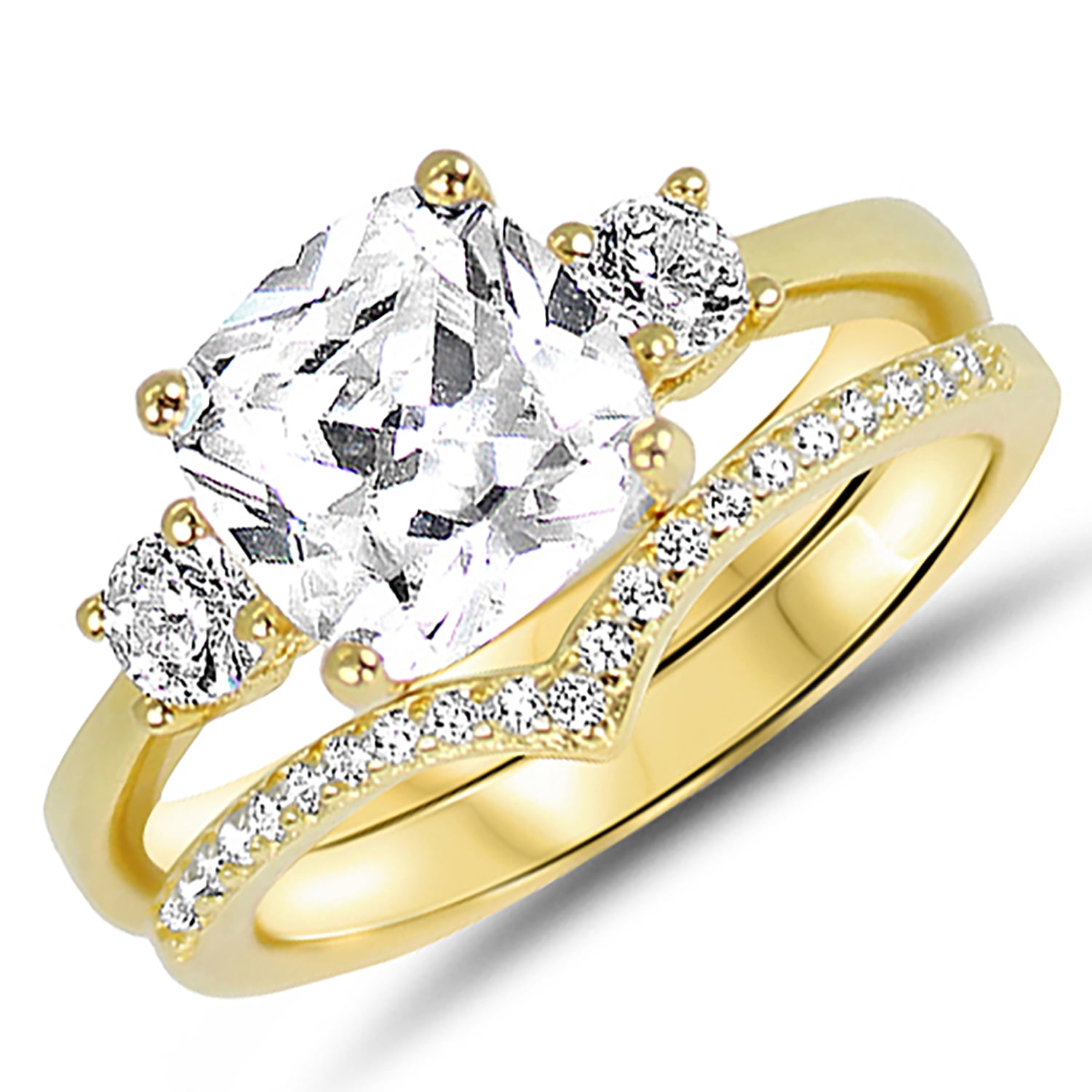 LaRaso & Co Yellow Gold Plated Princess Cut Engagement Wedding Ring Set for Women Size 6