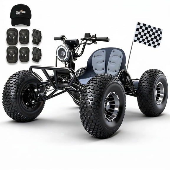 Zyliathor Electric Go Kart, 48V 1500W, 8" All-Terrain Aluminum Wheels, 4-Shock Suspension, LED Headlight ,3-Speed Settings Reverse Gear
