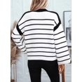 thumbnail image 4 of Women'S Oversized Stripe Sweater 2025 Mock Crew Neck Long Sleeves Fall Fashion Outfit Black S, 4 of 8