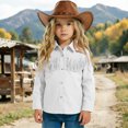 thumbnail image 2 of mgoYE Western Boys' Girls Button-Down Shirts Long Sleeve, Pearl Snap Shirt(White,7-8 Years), 2 of 9