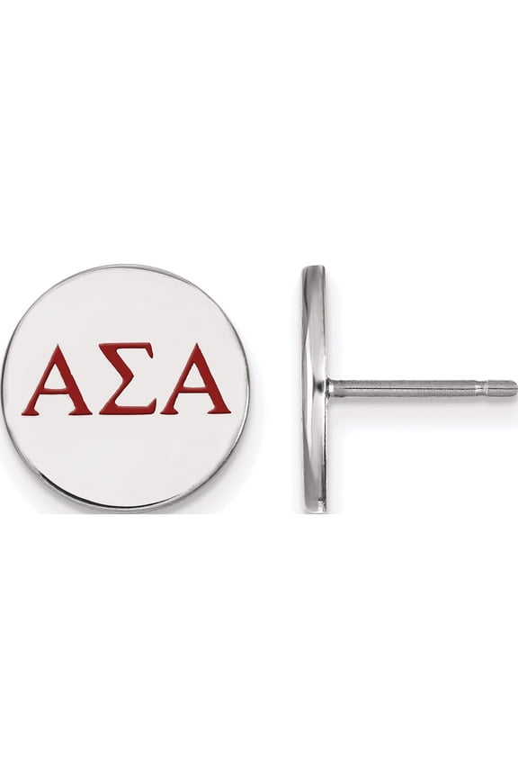 Sterling Silver S. Rh-Plated Logoart Alpha Sigma Enameled Post Earrings (12 X 12) Made In United States ss032asi