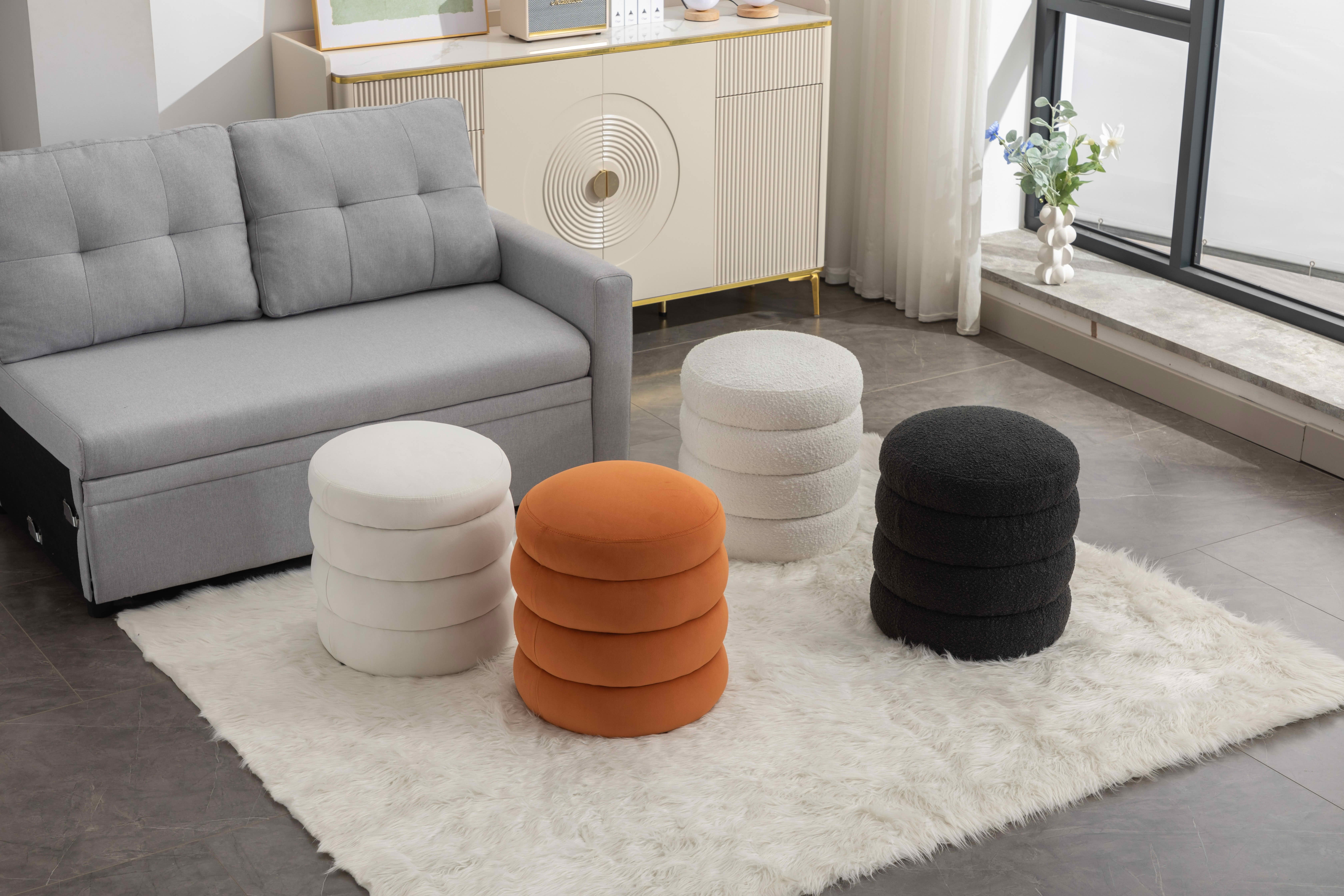 MAYEERTY Soft Velvet Round Ottoman Footrest Stool, Ivory