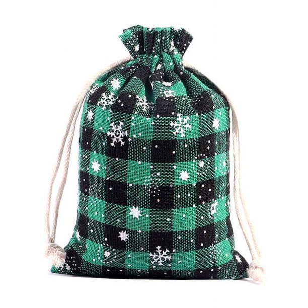 Nvzi 10 bolsas navideñas con cordón y estampado de copos de nieve, bolsas de lino a cuadros con diseño de búfalo, bolsas de regalo (3,93 x 5,51 pulgadas, verde A)
