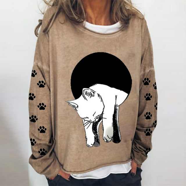 2023 Chandail en Molleton Mode pour Femmes 50 % de Réduction Liquidation Femmes Oversize Texte Drôle Imprimé Col Rond Manches Longues Ample Chandail en Molleton Chandail Blouse
