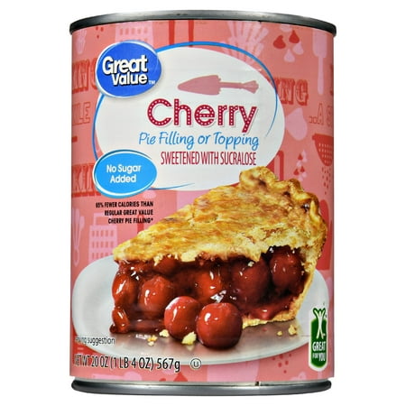 (5 Pack) Great Value Pie Filling or Topping, No Sugar Added, Cherry, 20 (Best Store Bought Cherry Pie Filling)