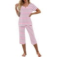 thumbnail image 3 of CLOISE Sleepwear for Women Pajama Set Two Piece Comfortable Short Sleeve Sleepwear Shirts and Soft Capri Pants with Pockets Sleep Sets Casual Striped Graphic Fashion Nightwear, 3 of 7