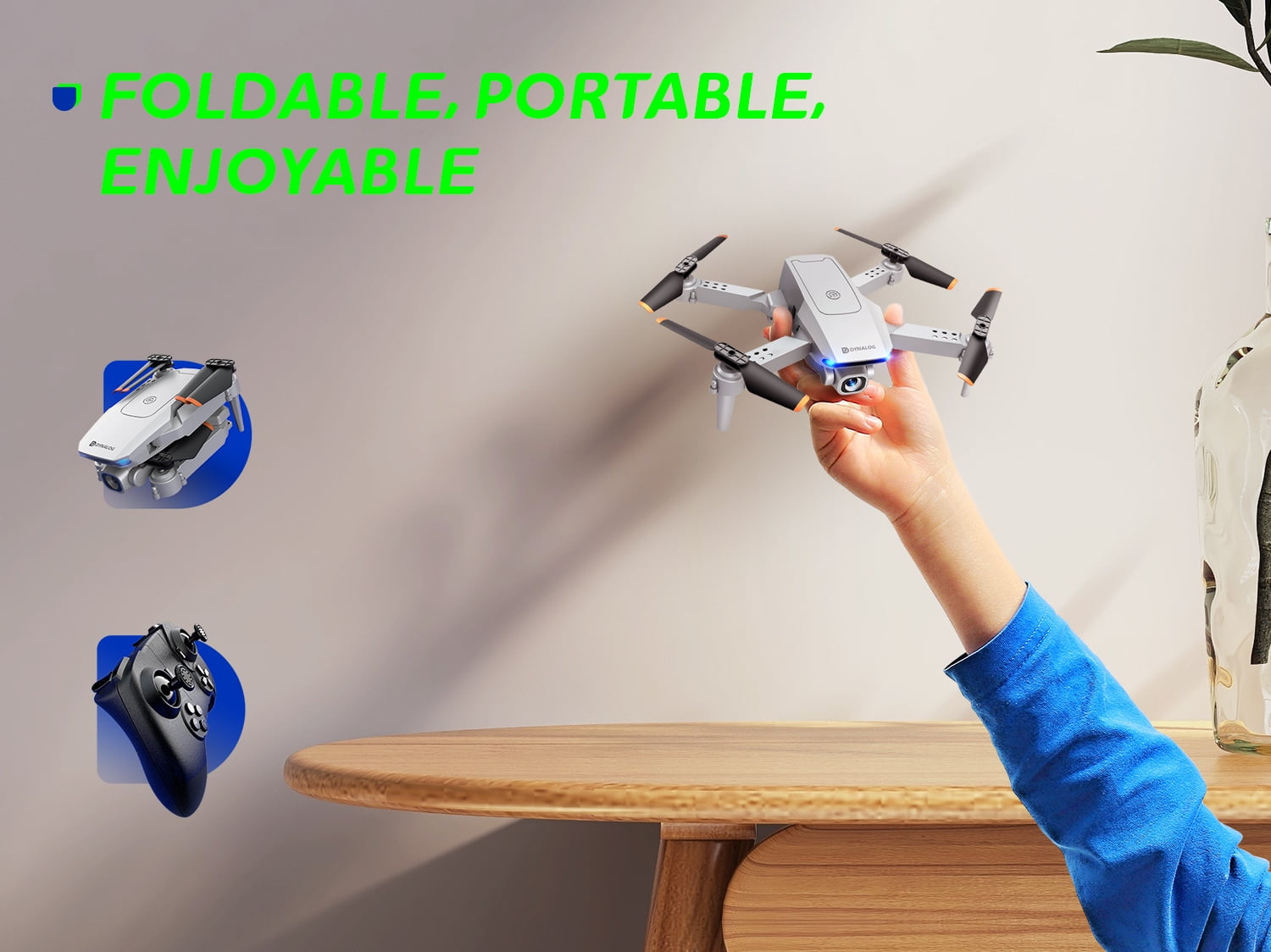 Dynalog 1080P Mini Foldable Drone with HD Camera FPV Wifi RC Quadcopter, Voice Control, Gesture Control, Trajectory Flight, Circle Fly, High-Speed Rotation, 3D Flips, Headless Mode