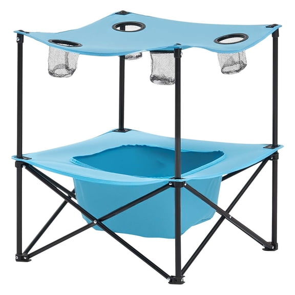 Foldable Camping Table - Portable Outdoor Picnic Table with 4 Cup Holders, Easy Carry & Storage