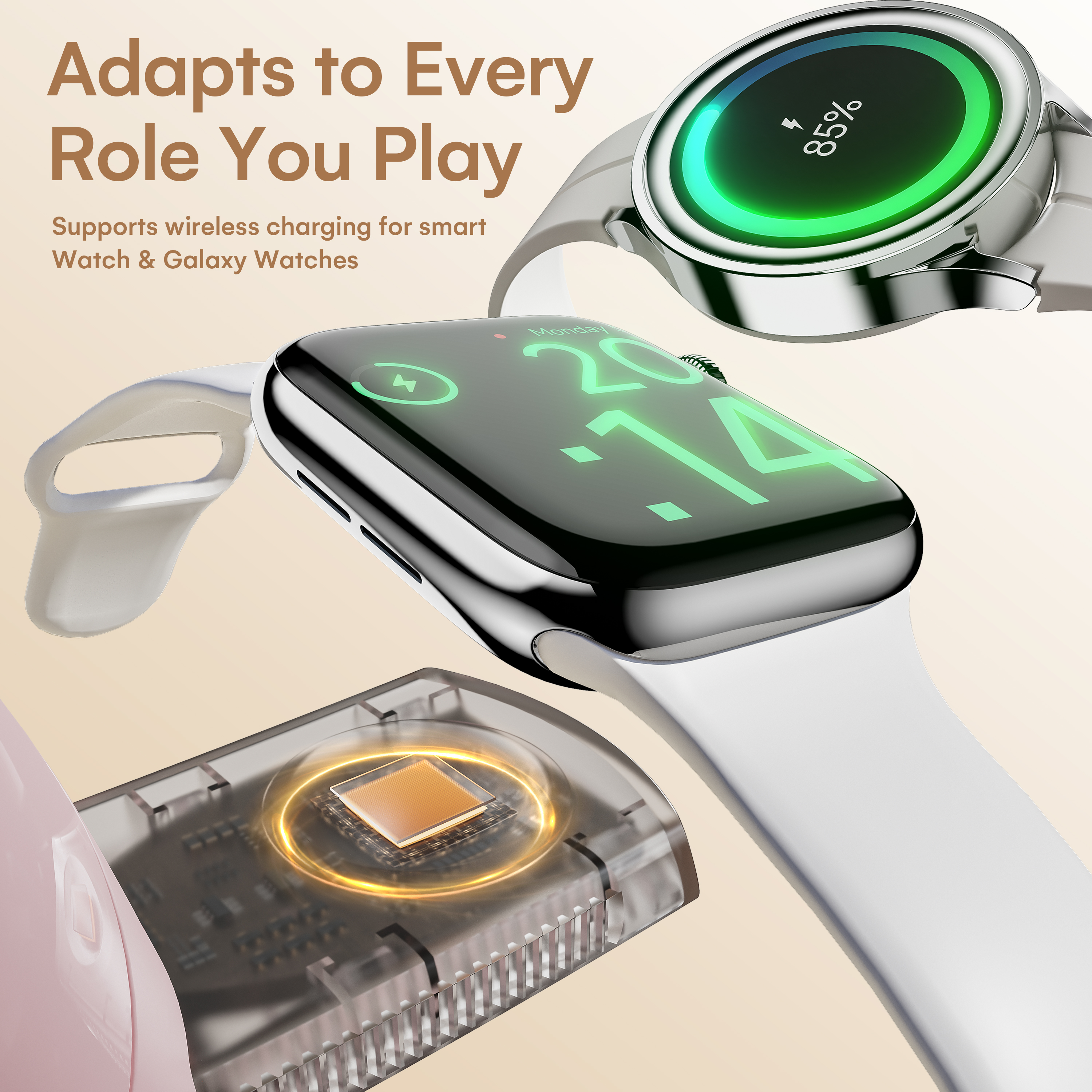 ZEEHOO 4-In-1 Wireless Charging Station Qi2 15W - Mag-Safe Charger with 360° Rotating Base & Adjustable Brightness Night Light, with 30W Adapter