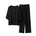 thumbnail image 2 of Sakmal Soft Women Pajama Sets 2pc Black Lounge Long Sleeve Top and Pants Round Neck Loose Fit with Pockets Comfy Sleepwear for Women 3XL-5XL, 2 of 5