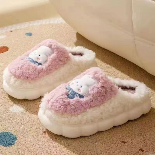 Pantuflas de felpa cálidas de algodón para interiores, pantuflas de fondo suave para el hogar, amantes del otoño y el invierno, dibujos animados lindos