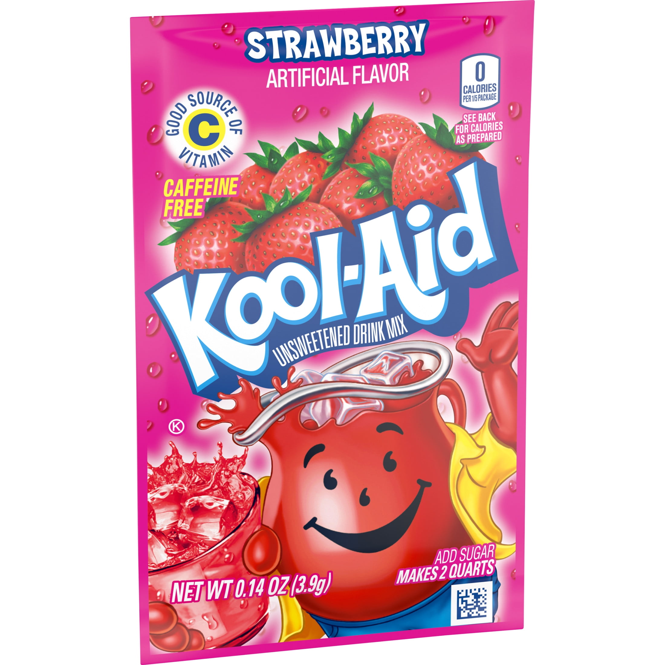 Kool-Aid Unsweetened Drink Mix, 1 Packet, for Flavorful Hydration and Shareable Refreshment, Strawberry Artificially Flavored, Good Source of Vitamin C, Caffeine Free, 0.14 oz
