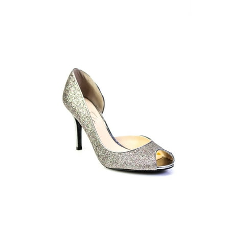 

Pre-owned|Marc Fisher Womens High Heel Peep Toe Glitter Dorsay Pumps Silver Tone Size 8.5M