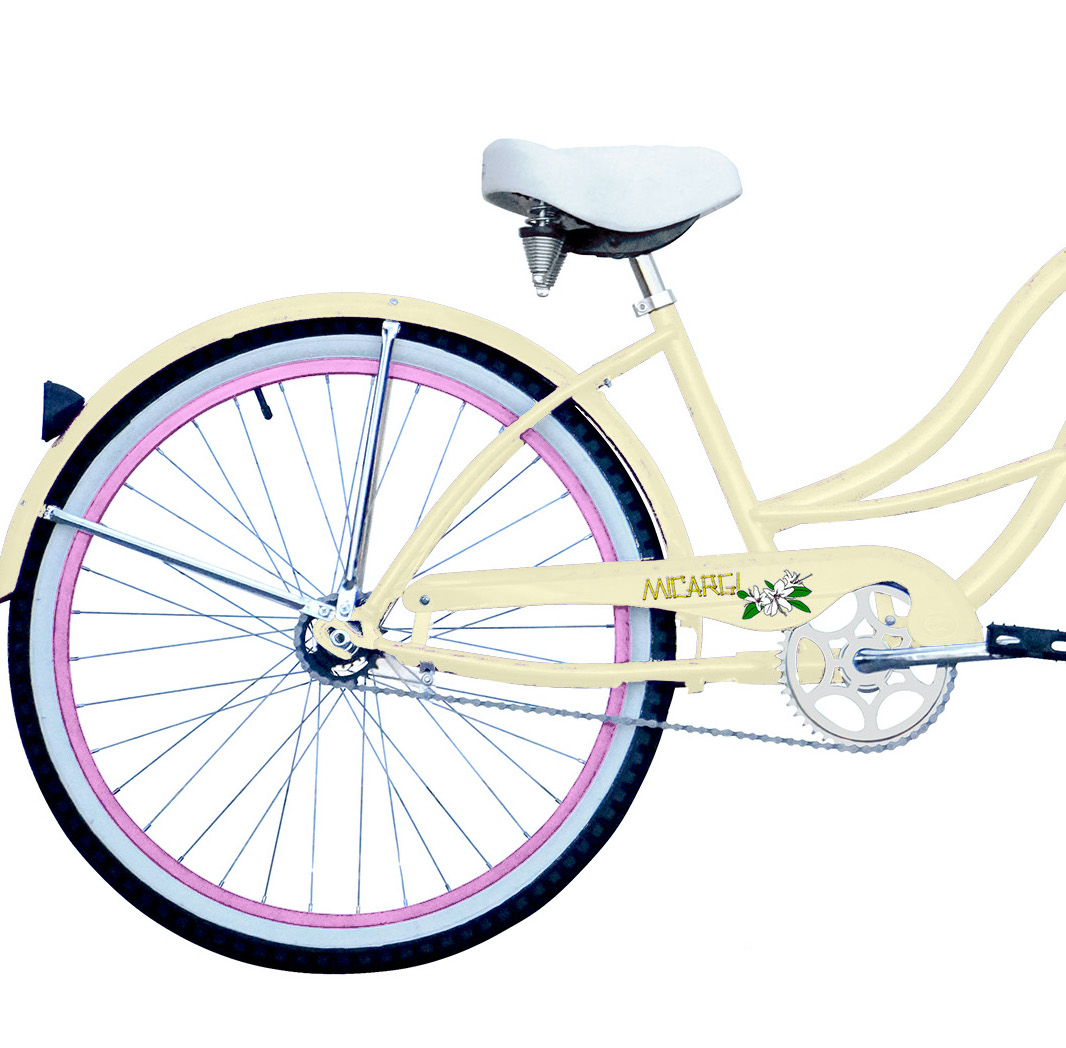 WonderWheels 26" Beach Cruiser Coaster Brake Stainless Steel Spokes One Piece Crank Alloy Pink Rims 36H W/ Fenders - Vanilla/ Pink