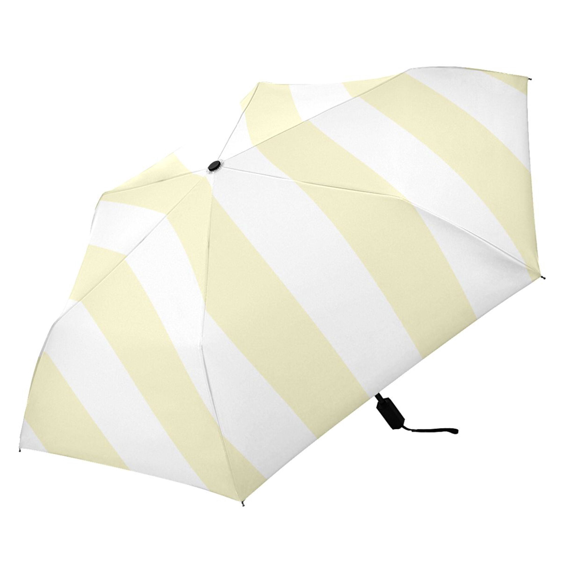 Light Yellow and White Stripes Compact Sun Umbrella Windproof Travel Umbrellas for Rain Strong Portable UV Protection