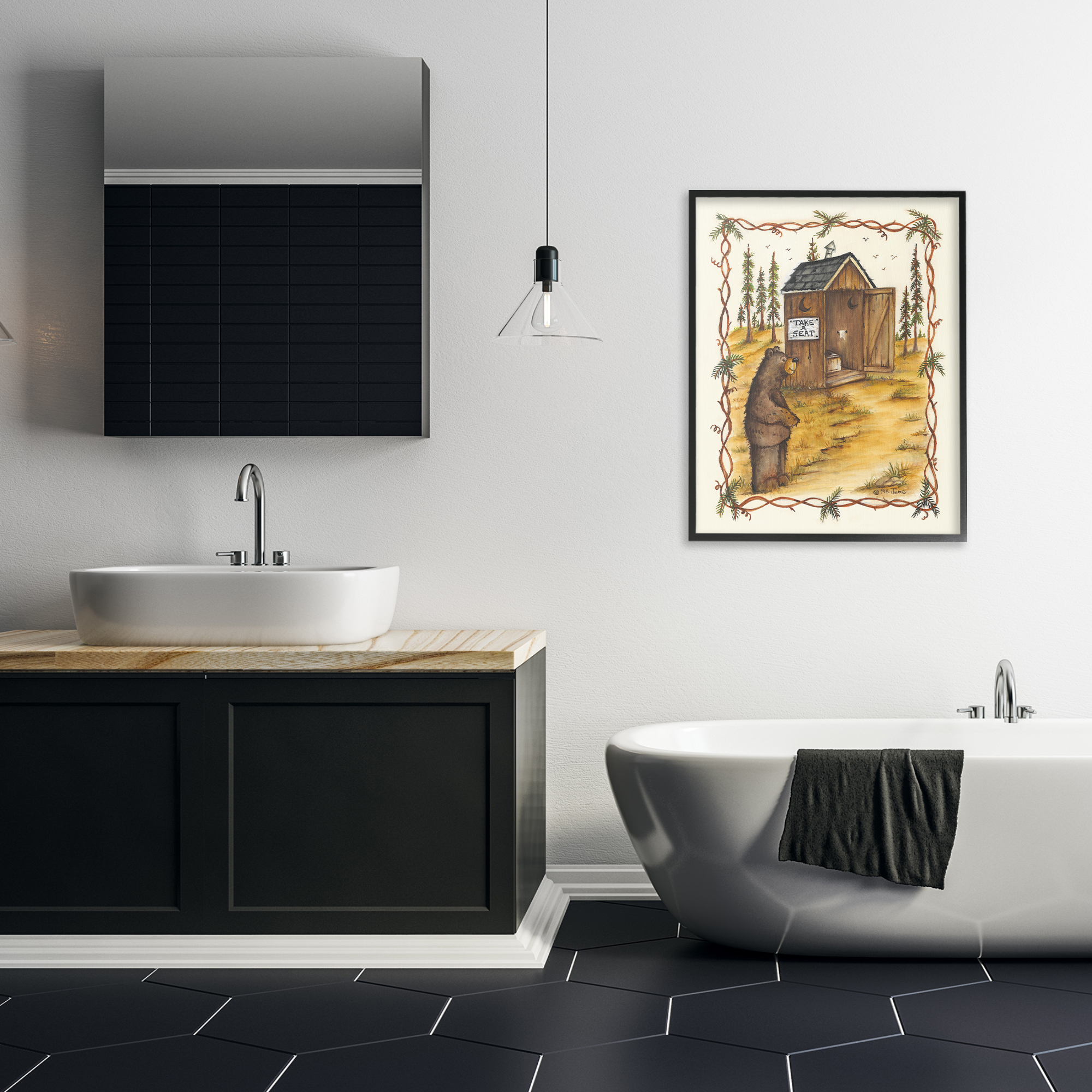 Stupell Industries Take A Seat Outhouse Animals & Insects Painting Black Framed Art Print Wall Art, 24 x 30