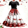 thumbnail image 2 of Women Christmas Outfit 1950s Christmas Themed Women's Party Dress with Festive Print Short Sleeve Elegant Evening Attire for Holiday Gatherings Red S, 2 of 3