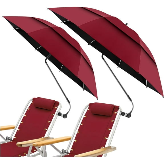 2 Pack 48.6" Double Canopy Umbrella with Clamp, UPF50 Beach Chair Umbrella with clip, 360°Adjustable Portable Outdoor Wheelchair, Patio, Golf Carts,Camping(Not Include Chair)