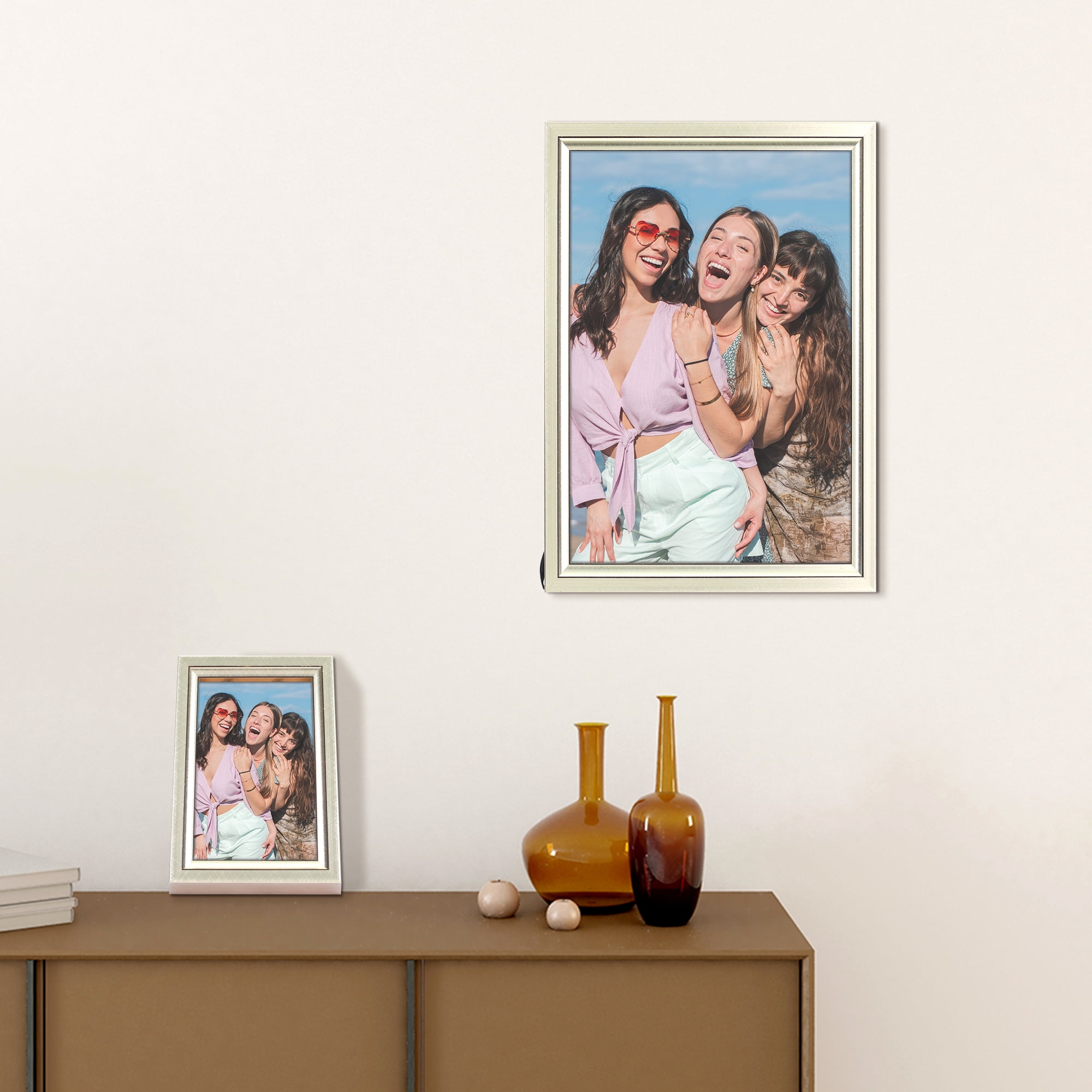 Unique Bargains Picture Frames Rectangle Photo Frame Display for Home Decor Gold 5x7"