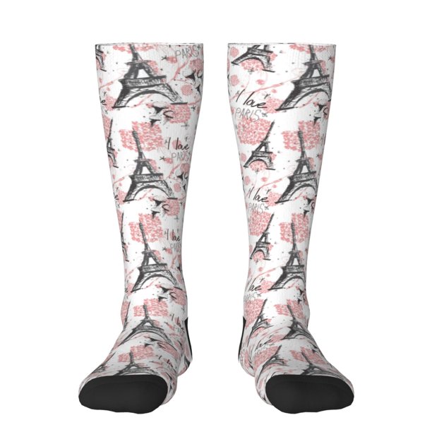 Fotbe Paris Calcetas Divertidas Estampadas para Hombre y Mujer, Calcetas de Algodón hasta la Rodilla para Caminar, Correr, Enfermería y Embarazo