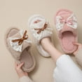 thumbnail image 6 of Xfvqtps Fluffy Slippers for Women Lace Bow Winter Warm Open Toe Slip on Furry Cozy Indoor and Outdoor Plush Shoes Beige, 6 of 7