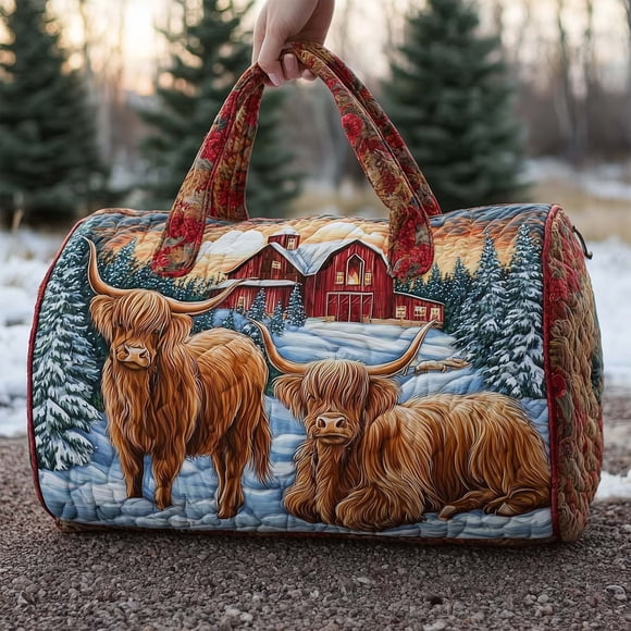 Dvkptbk Cow Portable Quilted Embroidered Travel Bag home decor