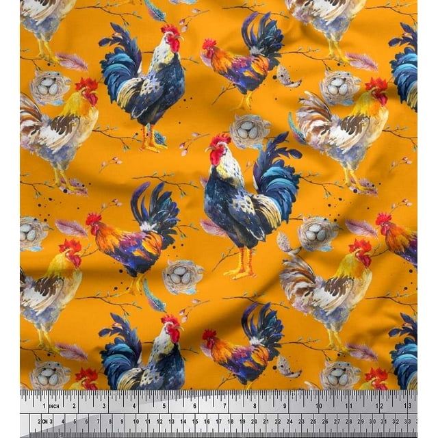 Soimoi Moss Georgette Fabric Eggs,Nest & Hen Bird Print Sewing Fabric Yard 42 Inch Wide