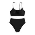 thumbnail image 4 of Women's Solid‑Color High‑Waist Two‑Piece Bikini Set Padded Wire‑Free Loose Spaghetti Strap Split Swimsuit Black L(L), 4 of 5