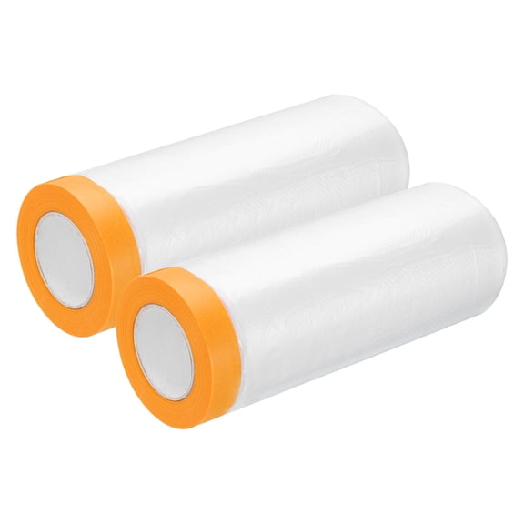 Uxcell 2 Rolls Painters Plastic With Tape, 10 x 52 Ft  Pre-Taped Masking Film Tape, Yellow/Clear