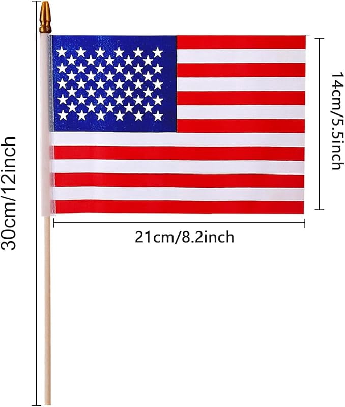 100 Pack 5x8 Inch Small American Flags on Stick,Mini Flags/US Handheld Stick Flags with Kid-Safe Spear Top, Perfect for Memorial Day Decorations, Independence Day, 4th of July Outdoor Decor,Yard Flags