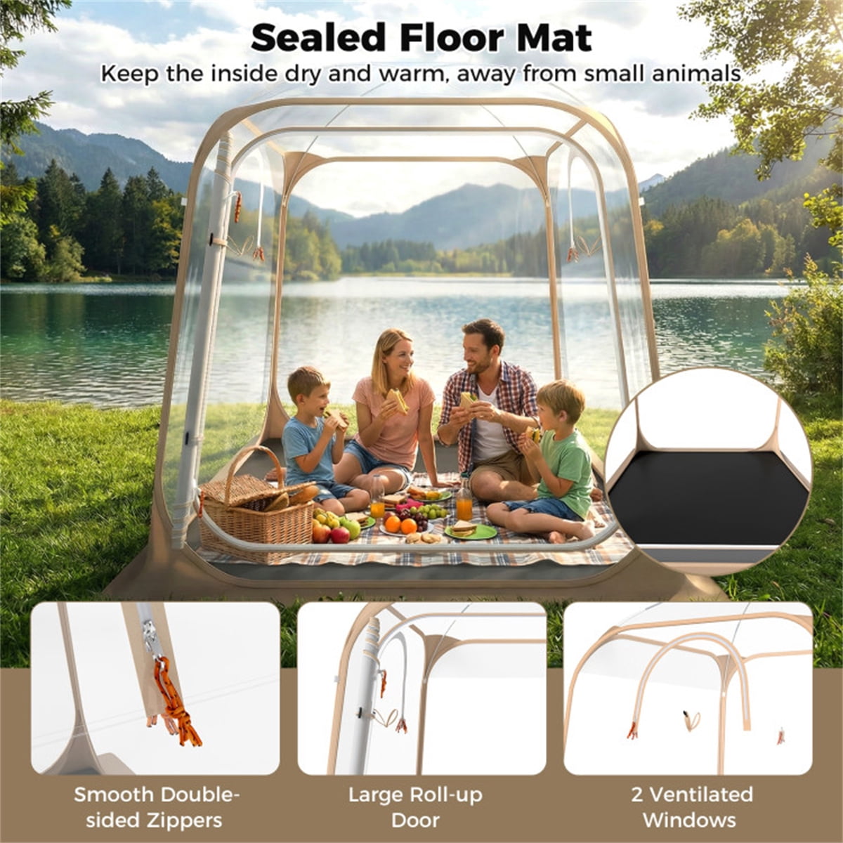 7×7 FT Clear Pop Up Sports Tent Waterproof Windproof PVC Outdoor Pod for 2 4 People Transparent Weather Shelter with Pop Up Frame Ventilated Windows & Carry Bag for Camping Sports Events Backyard